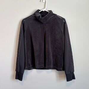 Adidas Women's Size Medium Sweater Velour Mock Neck Cropped Black Loungewear
